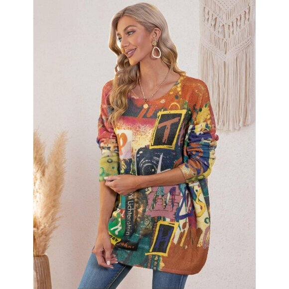 Women Christmas Sweater Graphic Print Oversized Pullover Picture 102 Loose Top - Picture 2 of 6